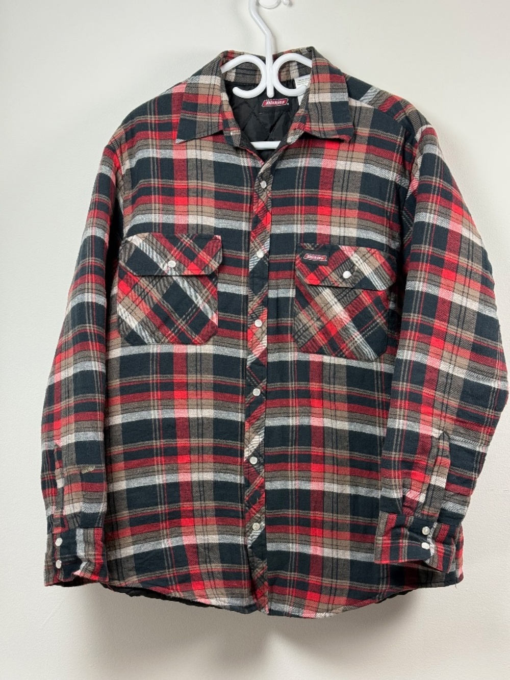 Dickies classic Quilted Flannel plaid snap jacket size Large 100% cotton